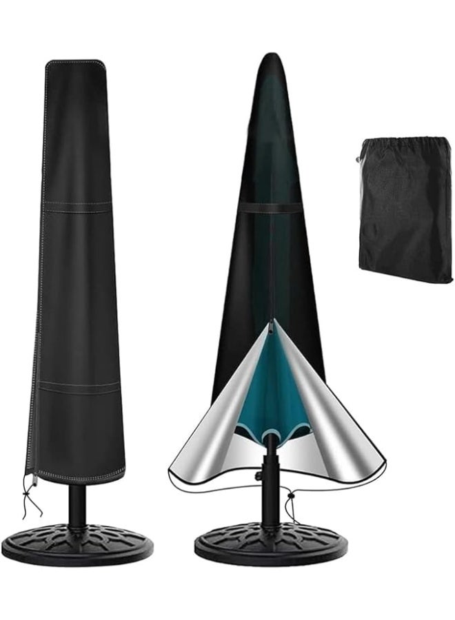 غطاء شمسية للحديقة من قماش اوكسفورد 210 دينيير بسوستة مقاومة للماء ورباط قابل للتعديل للمظلة الخارجية من 2 إلى 3 متر مقاوم للرياح والأشعة فوق البنفسجية، لون أسود (1.90 متر × 30 سم × 50 سم) - Image 1